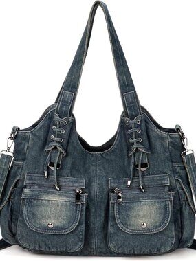 Casual Washed Denim Shoulder Bags Top Handle Lady's Hobo Bags Women Purses And H